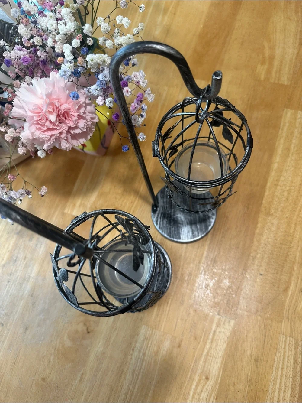 Black Metal Birdcage Tealight Holders — Decorative Hanging Candle Stands